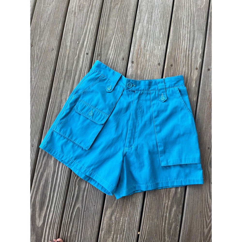 Safari Depot Vintage 80's‎ High Waisted Cargo Shorts Turquoise Blue M women's b3